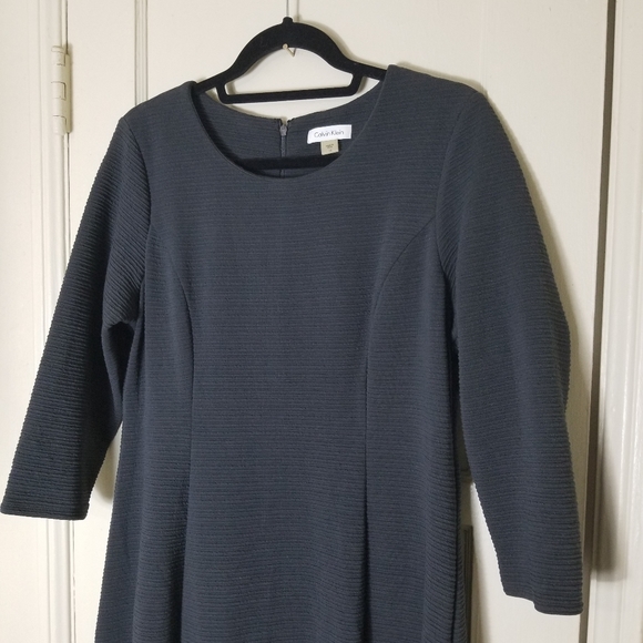 CALVIN KLEIN 14 gray ribbed knit 3/4 sleeve dress - Picture 3 of 8